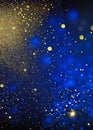 Beautiful gold sprakle dust on blue background