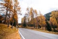 Beautiful golden autumn in the mountains. natural background. Dolomites Alps, Italy. autumn landscape Royalty Free Stock Photo