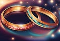 Beautiful golden bangles with design on shiny background Generative AI