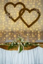 Beautiful golden brown and white decoration for wedding ceremony or banquet decoration. Royalty Free Stock Photo