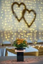 Beautiful golden brown and white decoration for wedding ceremony or banquet decoration. Royalty Free Stock Photo