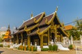 Beautiful golden Buddhist church in Lanna style architecture at Wat Inthakin Sadue Muang, Chiang Mai, Thailand. Wat Inthakin is th Royalty Free Stock Photo