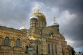 Beautiful golden cupolas of the Temple Of The Assumption church Vasilyevsky Island, St Petersburg, Russia Royalty Free Stock Photo