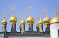 Beautiful golden cupolas - Russian church architecture, inside the Moscow Kremlin Royalty Free Stock Photo