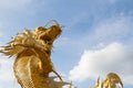 Beautiful golden dragon statue sky power objects sign religion Chinese Thai