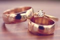 Beautiful golden engagement and wedding rings Royalty Free Stock Photo