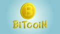 Beautiful golden expensive shiny Bitcoin cryptocurrency coin technology blockchain technology on a blue background