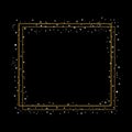 Beautiful golden frame with white sparkles, stars isolated on the black background. Vector illustration