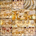 Beautiful golden jewelry collage Royalty Free Stock Photo