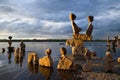 Beautiful Golden Light Rock Piles by the River