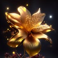 Beautiful golden lily flower on dark background. Vector illustration. generative AI