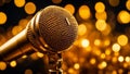 Beautiful golden microphone a dark background concert design