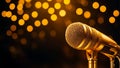 Beautiful golden microphone a dark background concert party