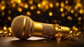 Beautiful golden microphone a dark background concert party luxury banner musical