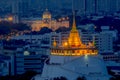 Beautiful Golden Mountain Temple in twilight with backgroud of city view