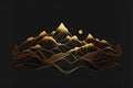 Beautiful golden mountains line art isolated on a black, abstract background