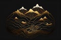 Beautiful golden mountains line art isolated on a black, abstract background