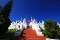 Beautiful golden naga sculpture on rail stair at Phra That Doi Kong Mu Temple on the mountain at Meahongson Province, Thailand