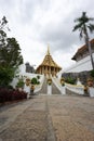 Beautiful golden naka head sculpture on the staircase leading to the main pavilion of Wat Phra Phutthabat