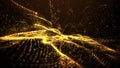 Beautiful golden particles wave and light abstract background. Royalty Free Stock Photo