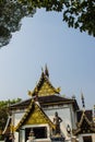 Beautiful golden pattern on gable end in Burmese style Buddhist church at Wat Chedi Luang, Chiang Mai, Thailand. Many of the regio Royalty Free Stock Photo