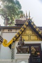 Beautiful golden pattern on gable end in Burmese style Buddhist church at Wat Chedi Luang, Chiang Mai, Thailand. Many of the regio Royalty Free Stock Photo