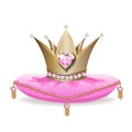 Beautiful golden princess crown with pearls and pink jewels Royalty Free Stock Photo