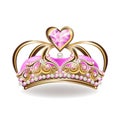 Beautiful golden princess crown with pearls and pink jewels Royalty Free Stock Photo