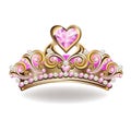 Beautiful golden princess crown with pearls and pink jewels