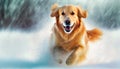 Beautiful Golden Retriever Dog Running in the Snow - Generative Ai Royalty Free Stock Photo