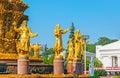 The beautiful golden sculptures of the famous VDNH fountain Friendship of Nations