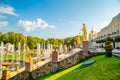 Beautiful golden sculptures in the Grand Cascade fountain in Peterhof