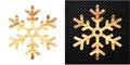 Beautiful golden shiny snowflake isolated on white or transparent background