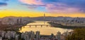 Romantic colorful sunrise at the han river in seoul city south korea Royalty Free Stock Photo