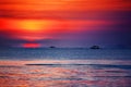 Beautiful golden sunset landscape, orange sky, blue sea, yellow sun, sunset ocean beach, scenery seascape, Thailand, Samui island Royalty Free Stock Photo