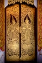 Beautiful golden Thai painting on the door in tample