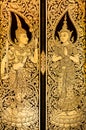 Beautiful golden Thai painting on the door in tample