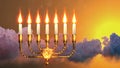 beautiful goldish menorah flaming , computer generated object 3D illustration Royalty Free Stock Photo