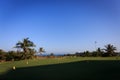 Golf course at the ocean side at sunset Royalty Free Stock Photo