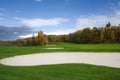 Beautiful Golf Sand Trap in the Middle of a Fairway in the Forest During Fall Season