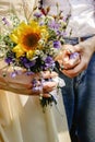 Beautiful gorgeous bride and stylish handsome groom, rustic coup Royalty Free Stock Photo