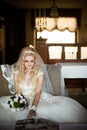 Beautiful gorgeous stylish bride getting prepared in the morning Royalty Free Stock Photo