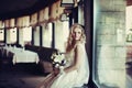 Beautiful gorgeous stylish bride getting prepared in the morning Royalty Free Stock Photo