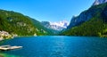 Beautiful Gosausee lake landscape with Dachstein mountains in Austrian Alps. Salzkammergut region. Royalty Free Stock Photo