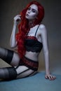 Beautiful gothic woman in lingerie