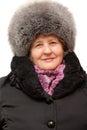 Beautiful grandmother wearing in fur hat