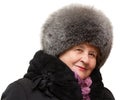 Beautiful grandmother wearing in fur hat