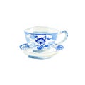 Beautiful graphic lovely artistic tender wonderful blue porcelain china tea cup pattern watercolor hand illustration
