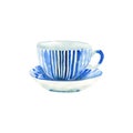Beautiful graphic lovely artistic tender wonderful blue porcelain china tea cup watercolor Royalty Free Stock Photo