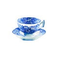 Beautiful graphic lovely artistic tender wonderful blue porcelain china tea cup watercolor hand illustration